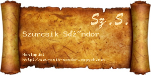 Szurcsik Sándor névjegykártya